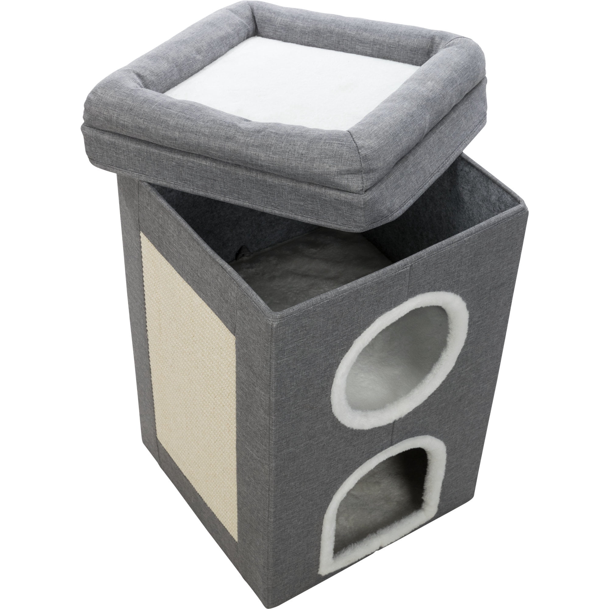 TRIXIE Saul 25" Cat Tower, 2-Story Cat Condo, Sisal Cat Scratcher, Cat Cube, Gray