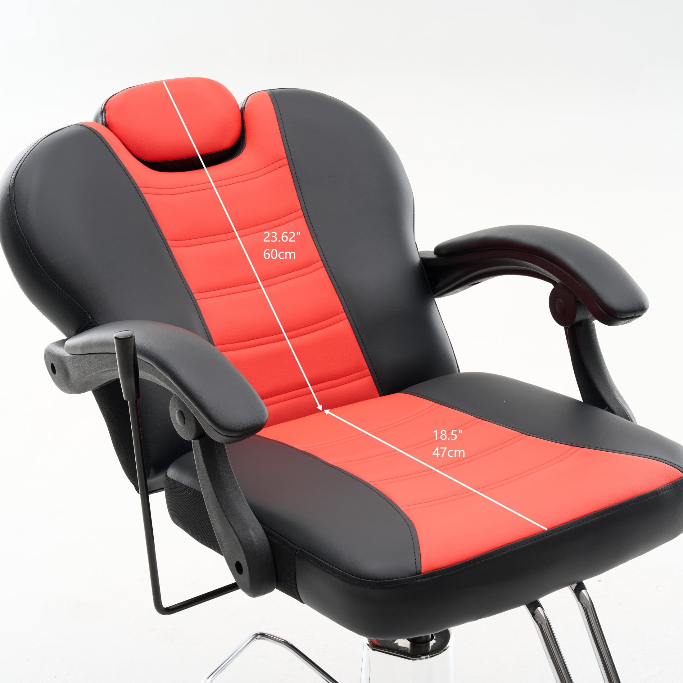 Noble House Heavy Duty Reclining Barber Chair, 360° Swivel Salon Chair with Hydraulic Pump, Black+Red