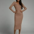thumbnail image 4 of Women Casual Long Sleeve Bodycon Knit Sweater Dress Crew-Neck Slim Fit Mid Long Dress Basic Solid Color Dresses, 4 of 7