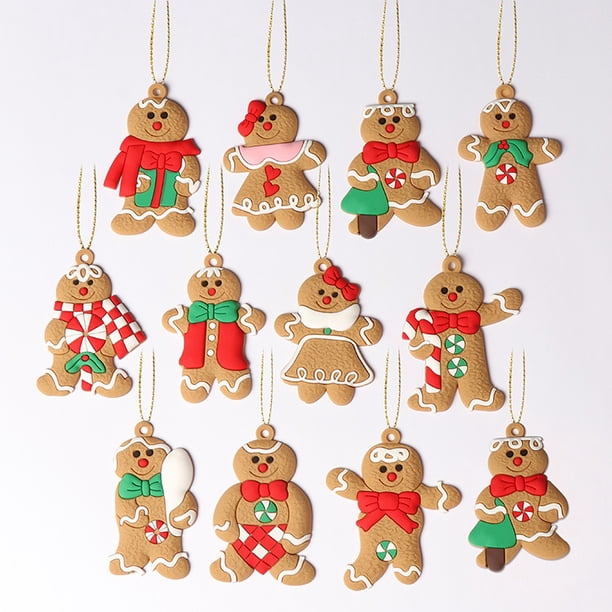 Paquete de 12 adornos de árbol de Navidad de hombre de pan de jengibre, colgante de hombre de pan de jengibre de 3 pulgadas de alto, adorno de árbol de Navidad, decoraciones navideñas Adepaton WMPH-1109