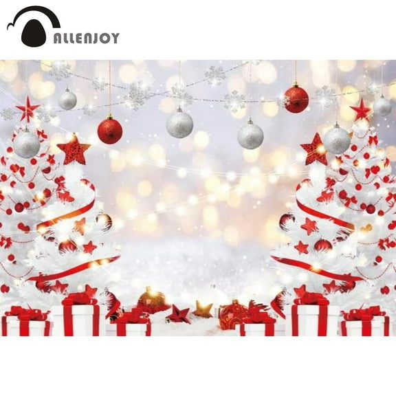 Allenjoy Winter White and Red Christmas Tree Photography Backdrop Merry Xmas Snowflake Background Birthday Party r Banner