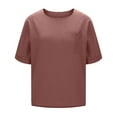thumbnail image 5 of XUNKUSGA Womens Tops Comfortable Soild Color Cotton Linenn Womens Blouses Classic Casual Short Sleeve Crewneck Basic Tops Lightweight Loose Going Out Tops S-3XL Red, 5 of 9