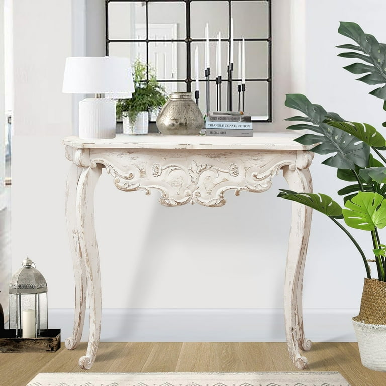Antique white ornate sale wood console table