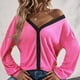 thumbnail image 2 of Blusa informal con hombros caídos para mujer, cárdigan a cuadros con cuello en V, color rosa brillante, talla 3XL, 2 of 6