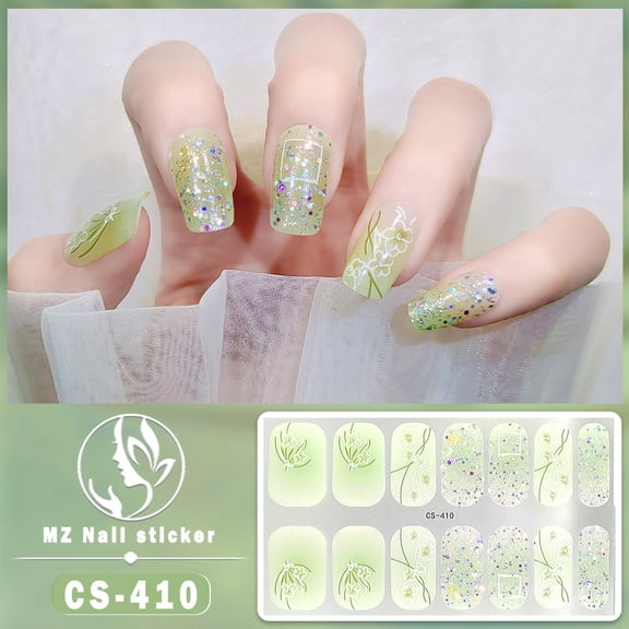 Christmas style baking free gel nail nail sticker Full paste cute Christmas tree Santa Claus nail sticker detachable (2 sets)
