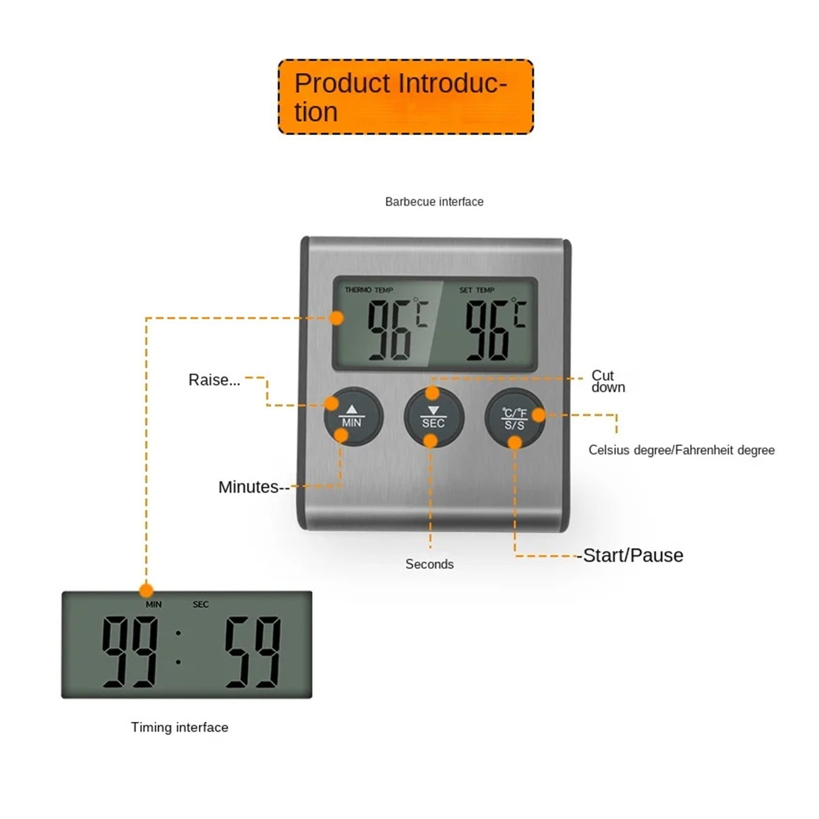 Digital Remote Wireless Food Kitchen Oven Thermometer Probe Oven Meat Timer  Temperature