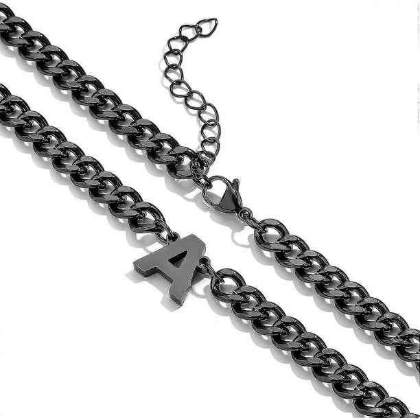 Collar de cadena de eslabones cubanos con inicial Az para niños, hombres y mujeres, colgante de letras de acero inoxidable de 6,5 mm y 18 + 2 pulgadas, regalo de joyería, F, negro, código de producto
