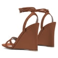 thumbnail image 3 of YDN Women Classic Wedge High Heel Square Open Toe Sandals Doubel Strap Ankle Buckle Slide Pumps Summer Dressy Shoes Size 14 Brown, 3 of 4