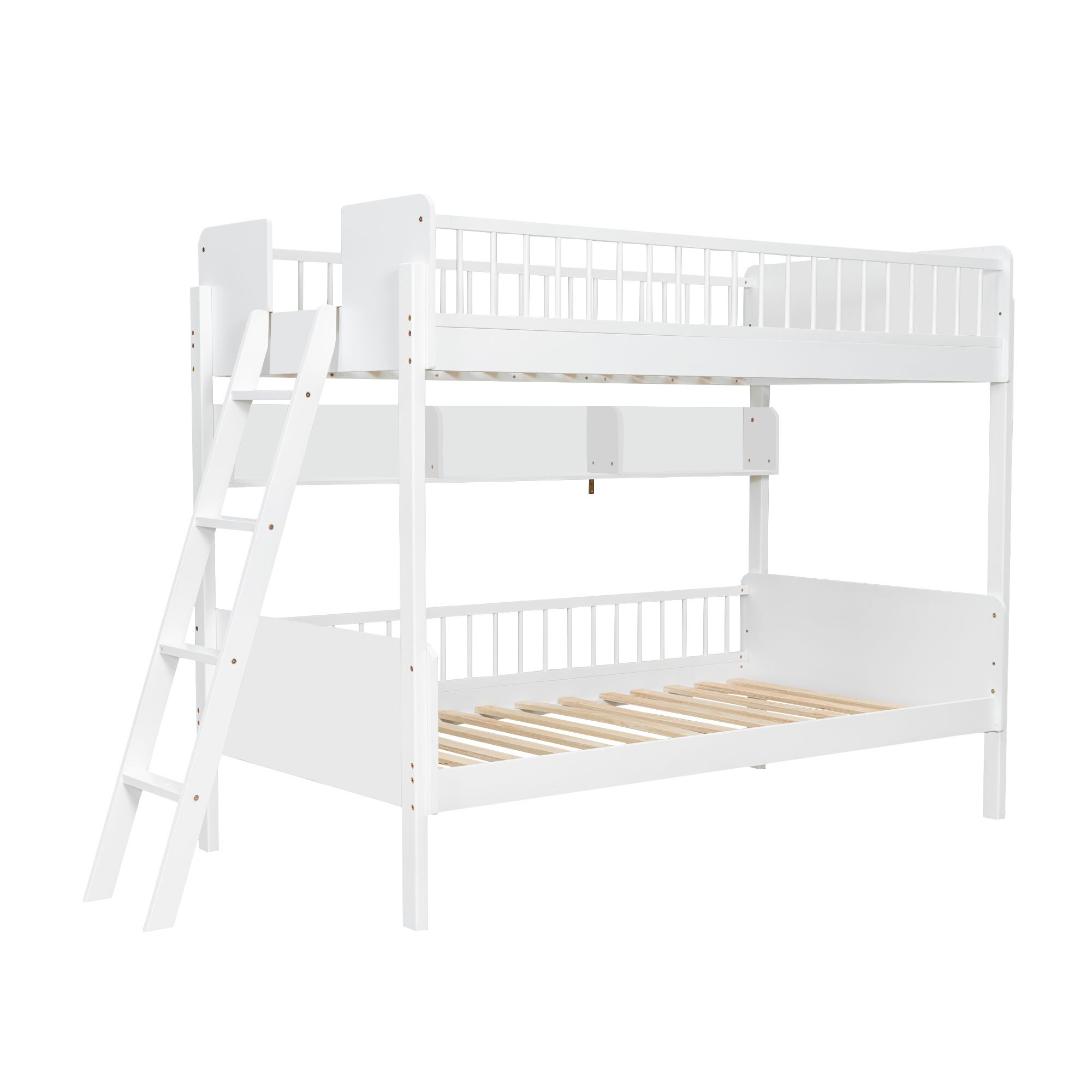 Euroco Wood Twin Size Bunk Bed with Storage Shelves, White