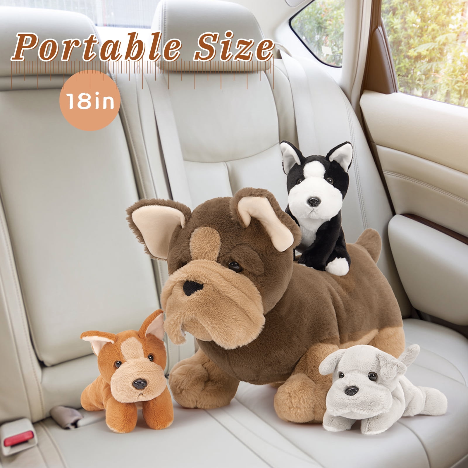 MorisMos 18" Bulldog Stuffed Animal Mommy Dog with 3 Baby Plush Toys