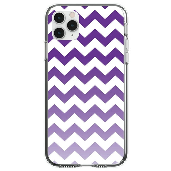 DistinctInk Clear Shockproof Hybrid Case for iPhone 13 (6.1" Screen) - TPU Bumper, Acrylic Back, Tempered Glass Screen Protector - White Purple Fade Ombré Chevron Stripes