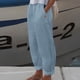 thumbnail image 1 of Pantalones De Verano Pantalones largos y cómodos de lino y algodón, estilo informal, para mujer, plisado, elegante, para vacaciones Ygjytge L Azul para Mujer, 1 of 8