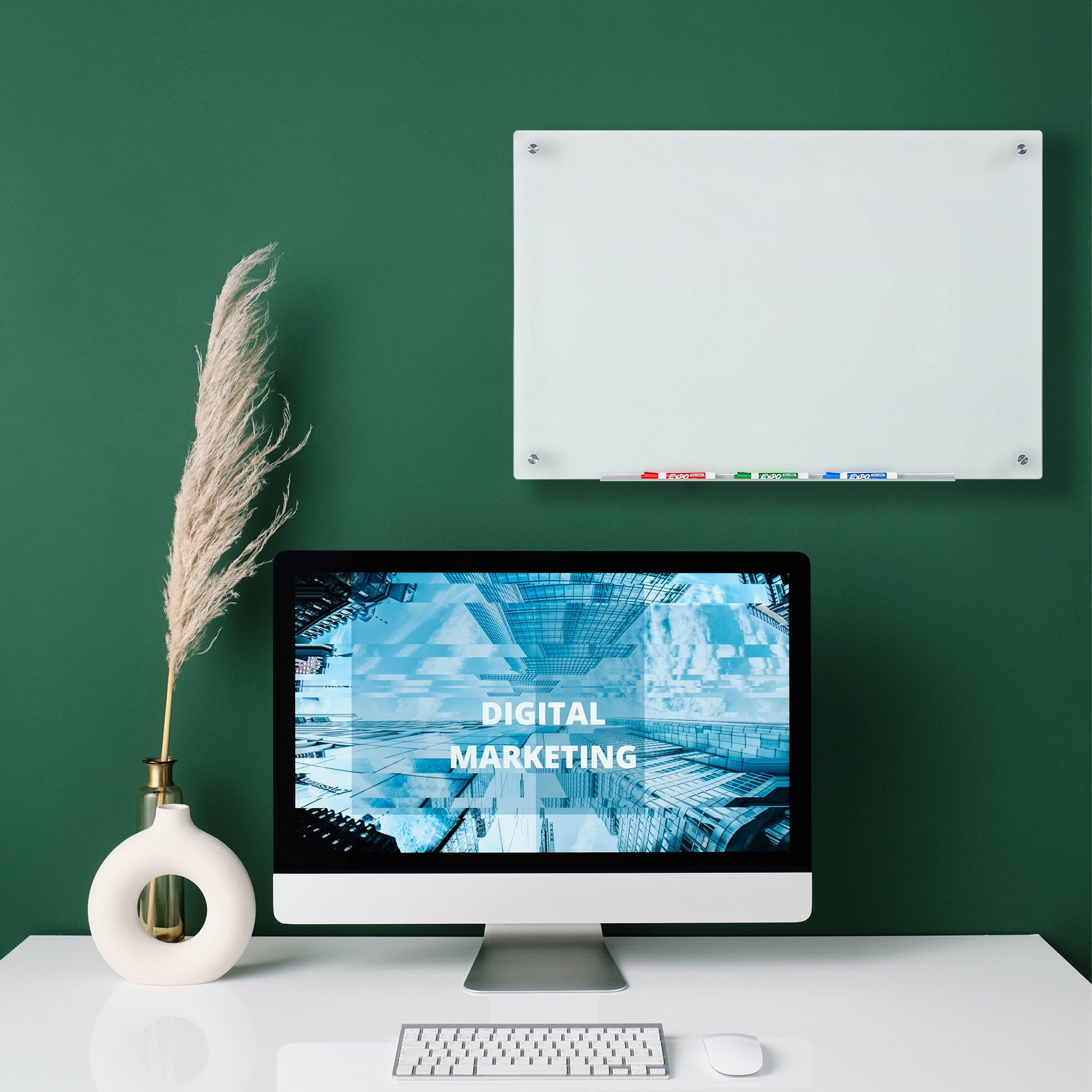 Audio-Visual Direct Frosted Glass Dry-Erase Board Set - 24" x 36" - (Non-Magnetic)