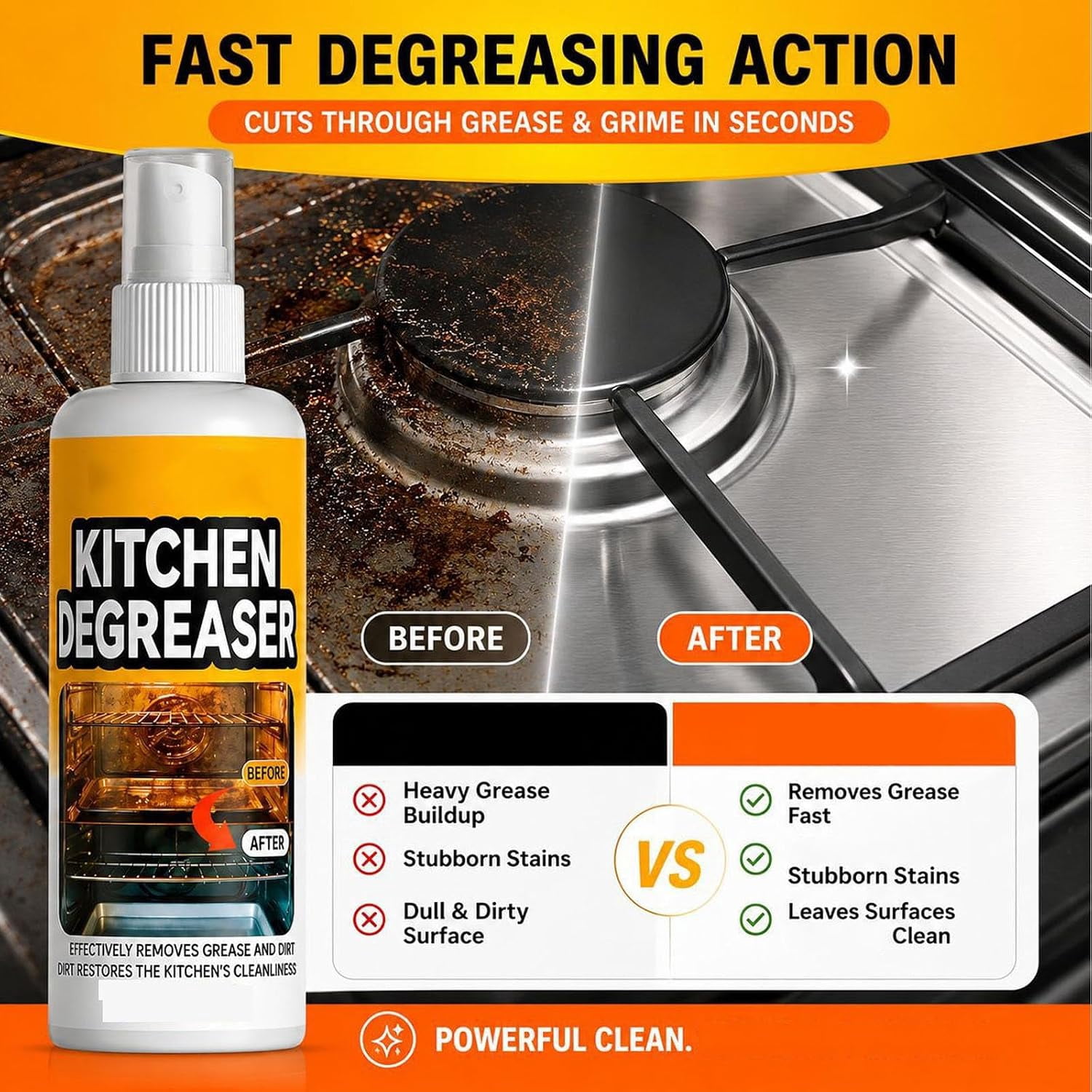 Greasekiller Bbq Spray, Greasekiller Spray Grill Cleaner, Grease Killer Heavy Duty Degreaser, Fast-Acting Grease Removal for Grills, Stovetops, and All Kitchen Surfaces