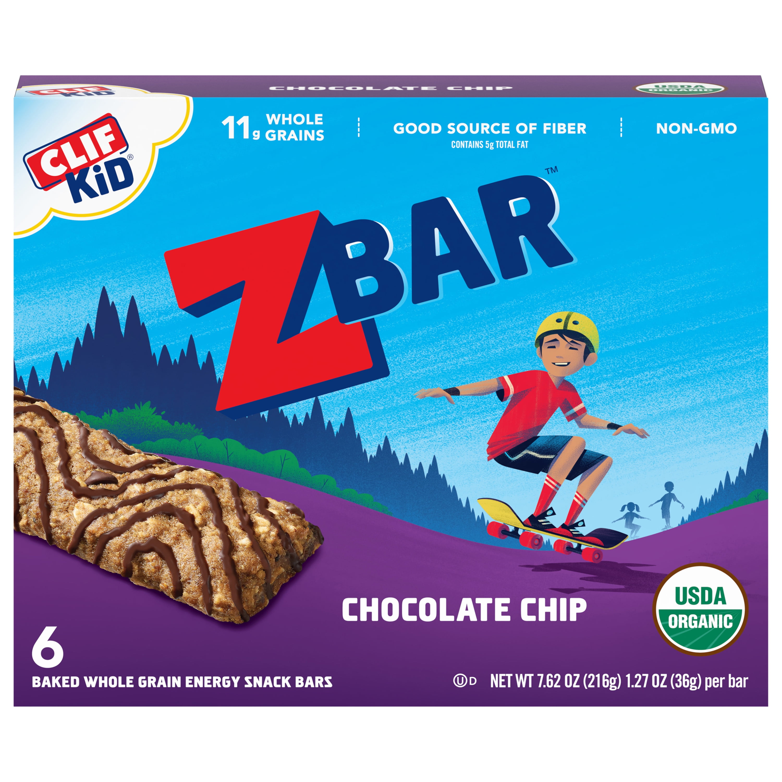 CLIF Kid Zbar Organic Granola Bars, Kids Snacks, Chocolate Chip, 6 Ct, 1.27 oz