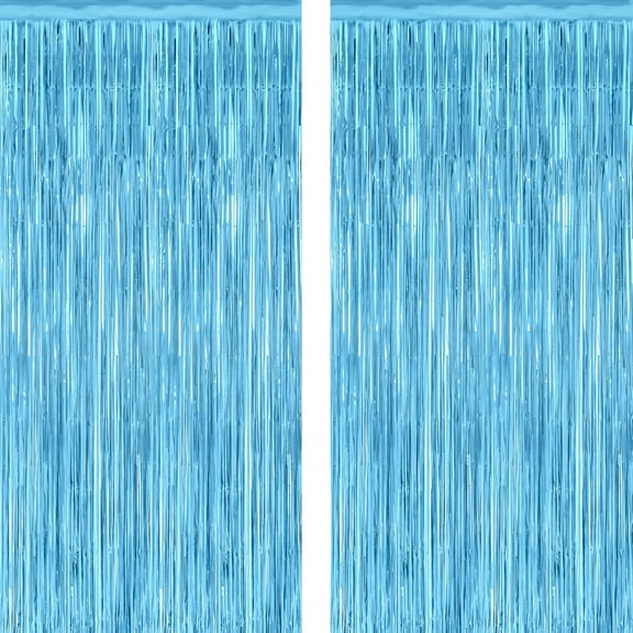 CCOCC 2 Pack Backdrop Curtains,3.28 Feet x 7.05 Feet Sky Blue Tinsel Backdrop,Metallic Fringe Curtains Foil Tinsel Party Streamer,Winter Backdrop Happy Birthday Party Supplies