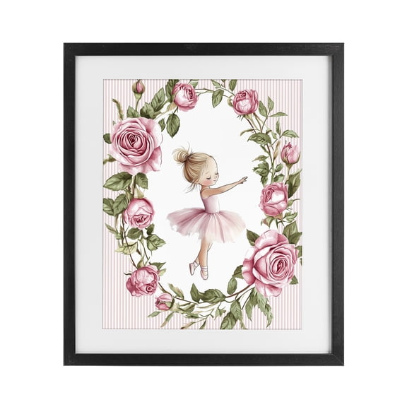 Stupell Industries Cottage Little Rose Dance Ballerina Black Framed Print Under Glass, 13 x 16, by Christine Simpson Art