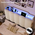 thumbnail image 6 of Hiphuta Queen Size Bed Frame with Storage Headboard and Side Storage Shelves, Upholstered LED Platform Bed with 2 Drawers and Charging Station, White, 6 of 8