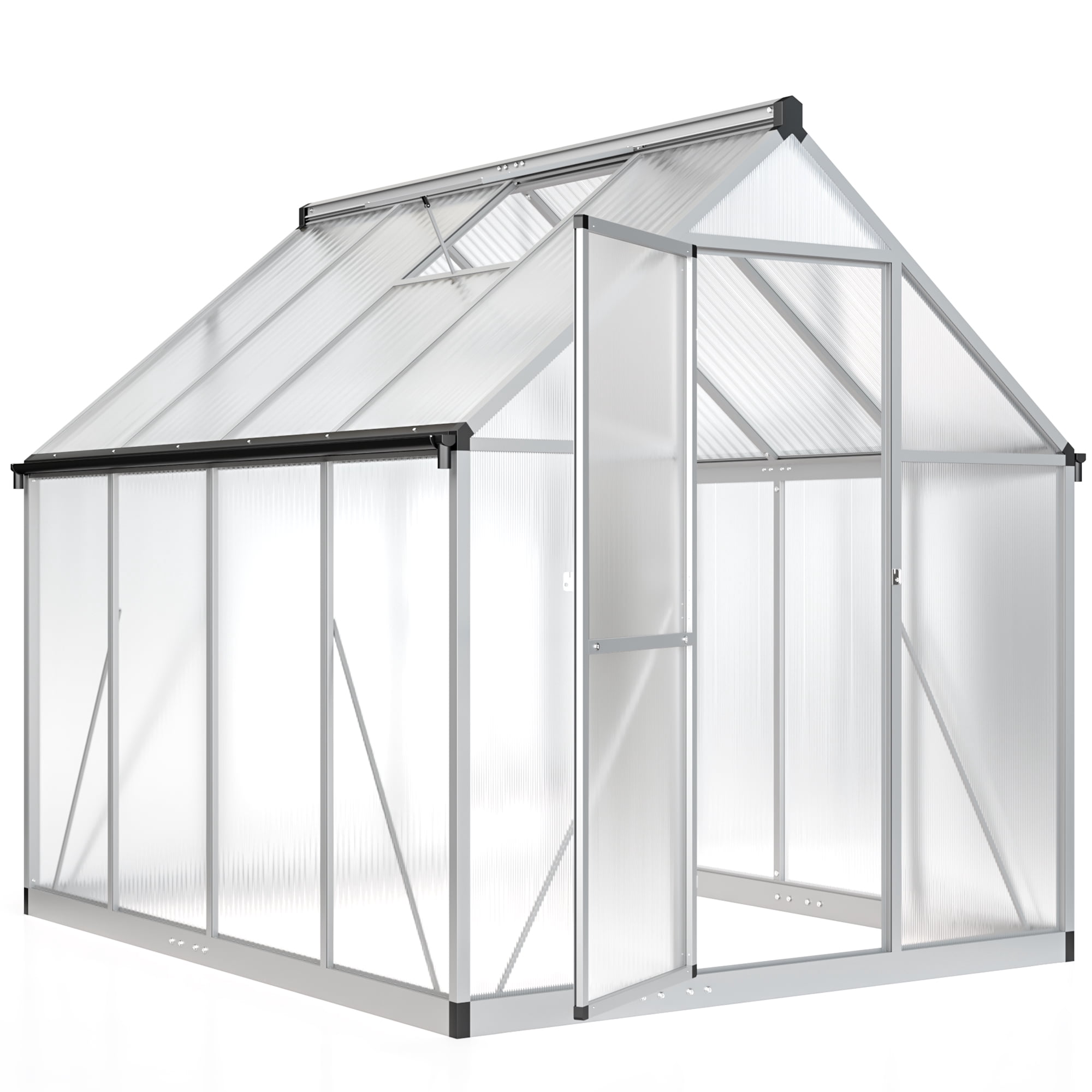 NETAJE 6'x 7'Polycarbonate Greenhouse,Large Aluminum Walk-in Green House with Window for Backyard,Sliver