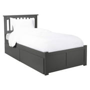 Leo & Lacey Twin Platform Bed with Footboard and 2 Urban Bed Drawers in Gray