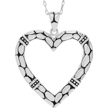 Brinley Co. Women's Sterling Silver Open Heart Textured Pendant Fashion Necklace