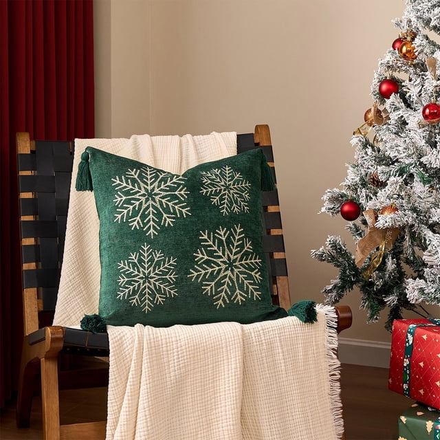 Funda de almohada navideña con copos de nieve, súper suave y cómoda, con cremallera invisible, fácil de cambiar, ideal para sofá cama, sala de estar, funda de almohada de color liso, funda de almohada
