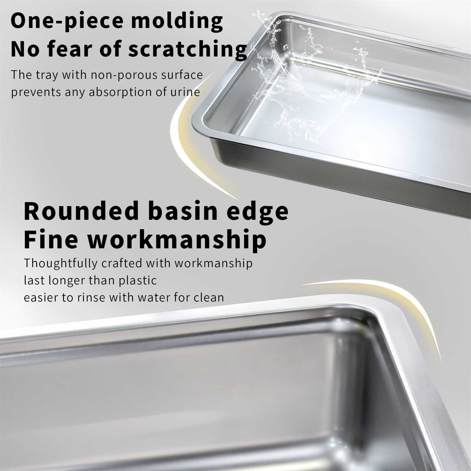 BingoPaw Stainless Steel Tray Cat Litter Box Front Entry Top Exit Kitty Toilet Box with Litter Scoop