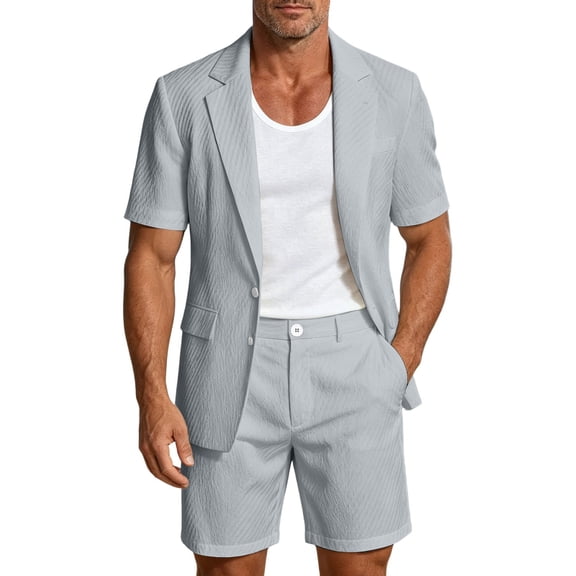 Miqool Men's 2-Piece Shorts Suits Slim Fit Short Sleeve Blazer Jacket and Shorts Set Casual Prom Summer Beach Wedding Tuxedos