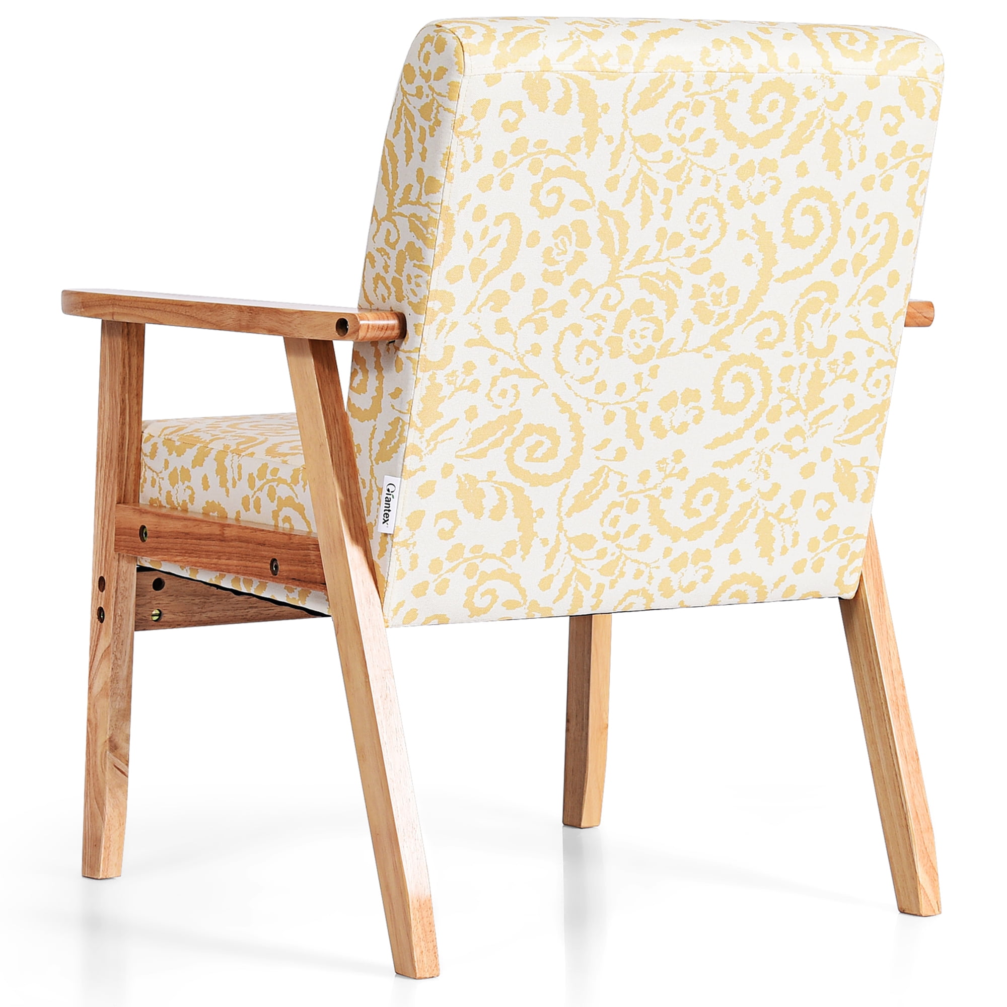 Gymax 2PCS Home Office Accent Armchair Upholstered Chair w/ Wooden Frame Yellow