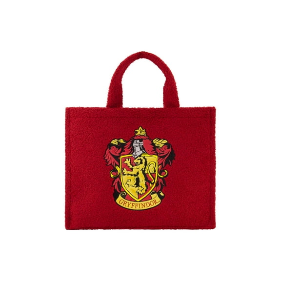 Harry Potter Tote Bag, Gryffindor Crest Faux Fur Travel Handbag with Adjustable Shoulder Strap and Trolley Sleeve, Red