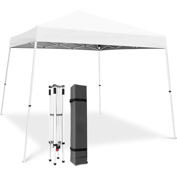 10x10 Foot White Pop Up Canopy, Slant Leg Instant Folding Gazebo Portable Event Shelter