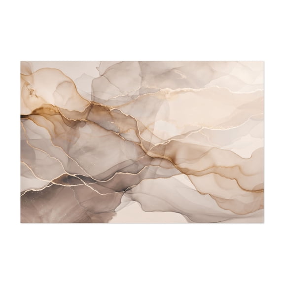 Inky Transparency Abstract Flow Beige Brown - Painting Unframed Wall Art Print 5 x 7 inches