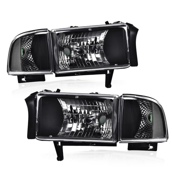 PIT66 Headlights, Fit for 1994-2002 Dodge Ram 1500 2500 3500 Headlamps Assembly Clear Lens Black Housing Clear Reflector