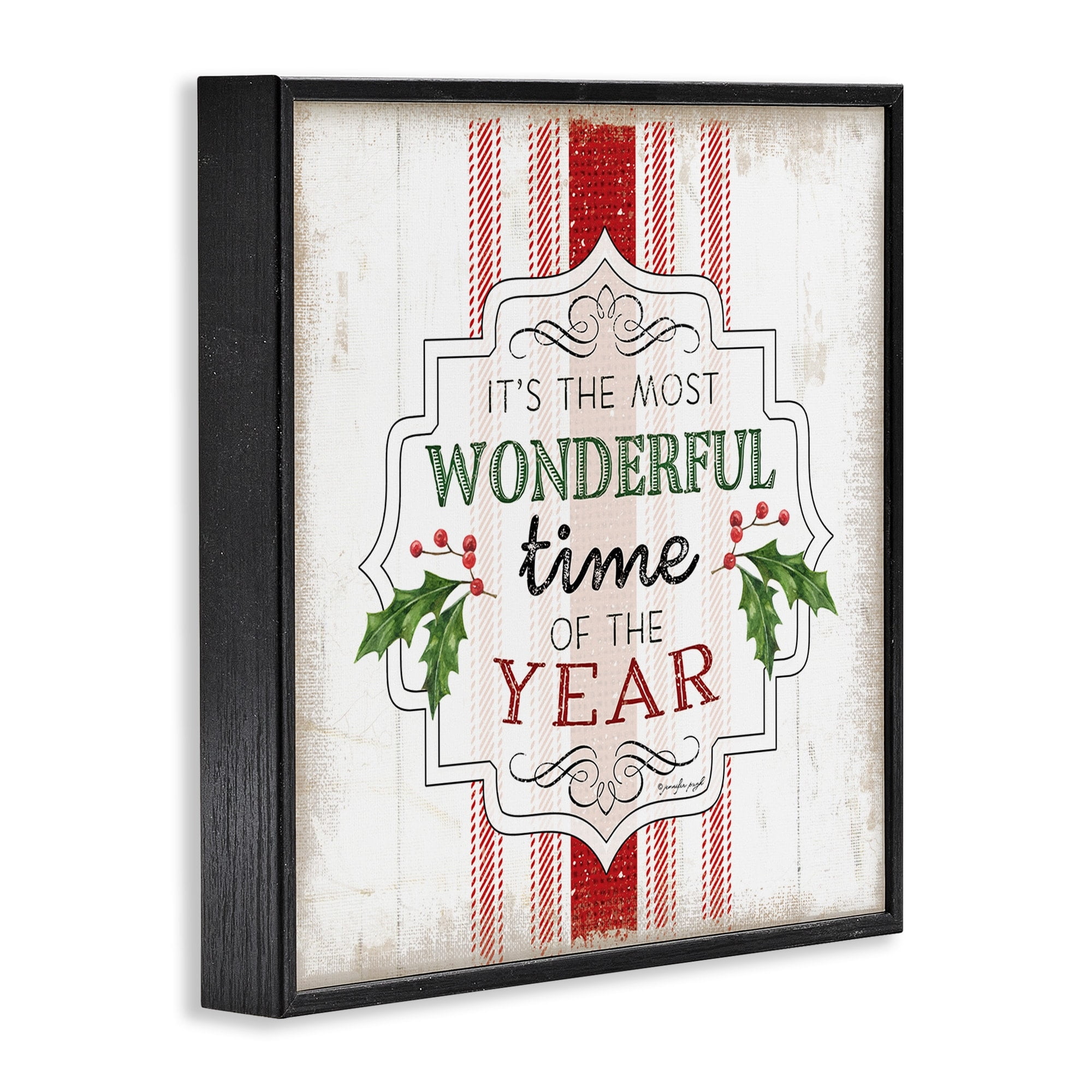 Festive Holiday Quote Holly Sprig Rustic Stripes Inspirational Graphic Art Framed Art Print Wall Art