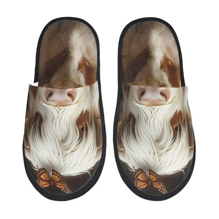 Balery Cow With Butterflies Slient Indoor Furry Fleece Comfort House Shoes Soft Non-Slip Home Shoes Cotton slippers House Slippers-- Large