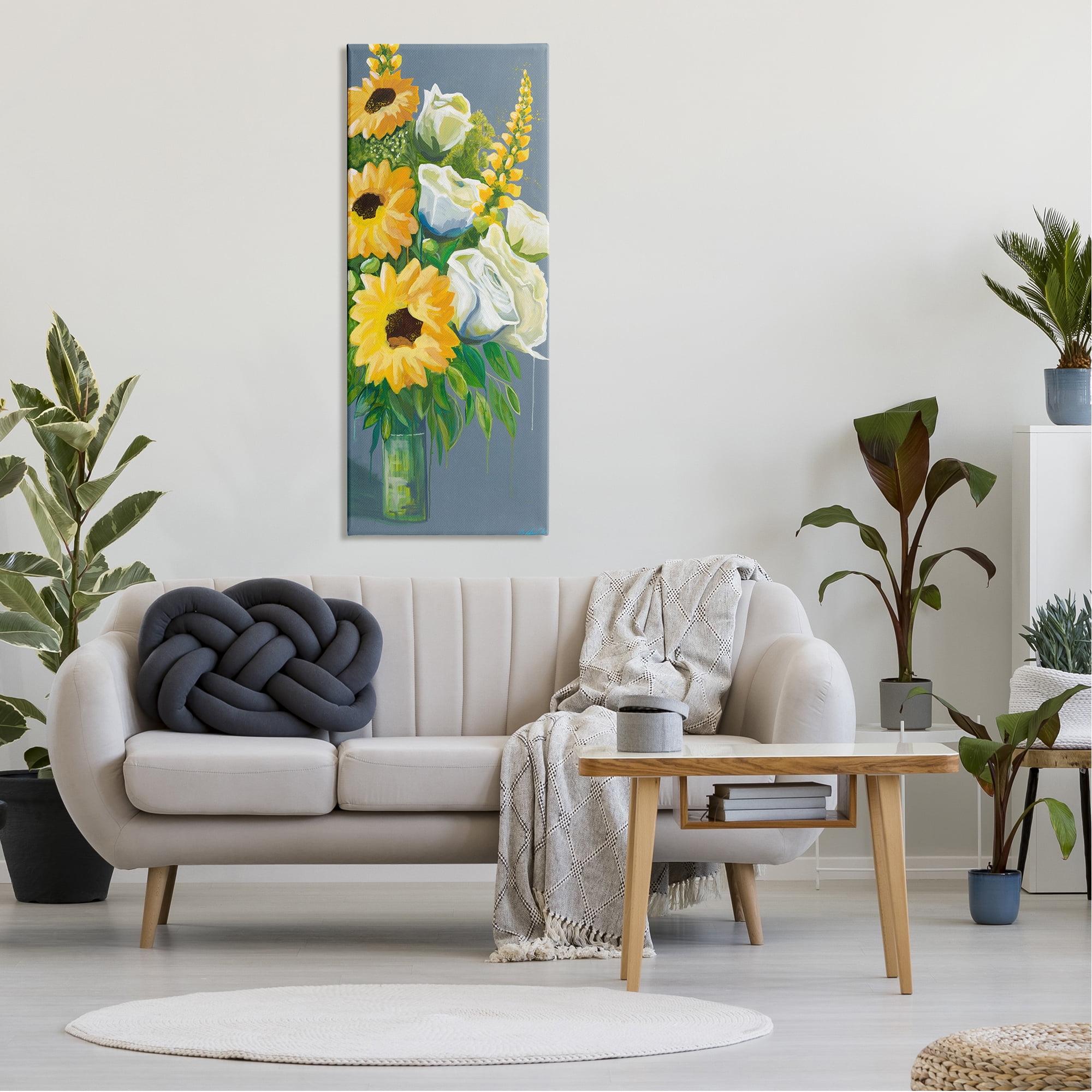 Stupell Industries Sunflowers & White Roses Botanical & Floral Painting Gallery Wrapped Canvas Art Print Wall Art, 20 x 48