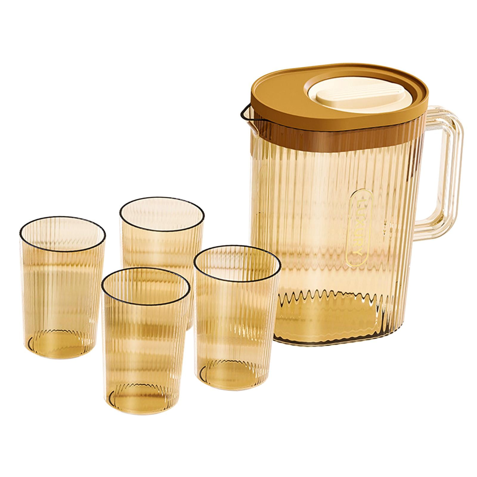 Fiocias Large Water Pitcher Cold Water Dispenser with 4 Cups Heat Resistant Lemon Kettle Light Brown