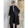 thumbnail image 2 of Gabardina larga y elegante de piel de oveja auténtica para mujer, primavera otoño 2024, tendencia de alta gama, clásica, vintage, negra, de cuero genuino, 2 of 4