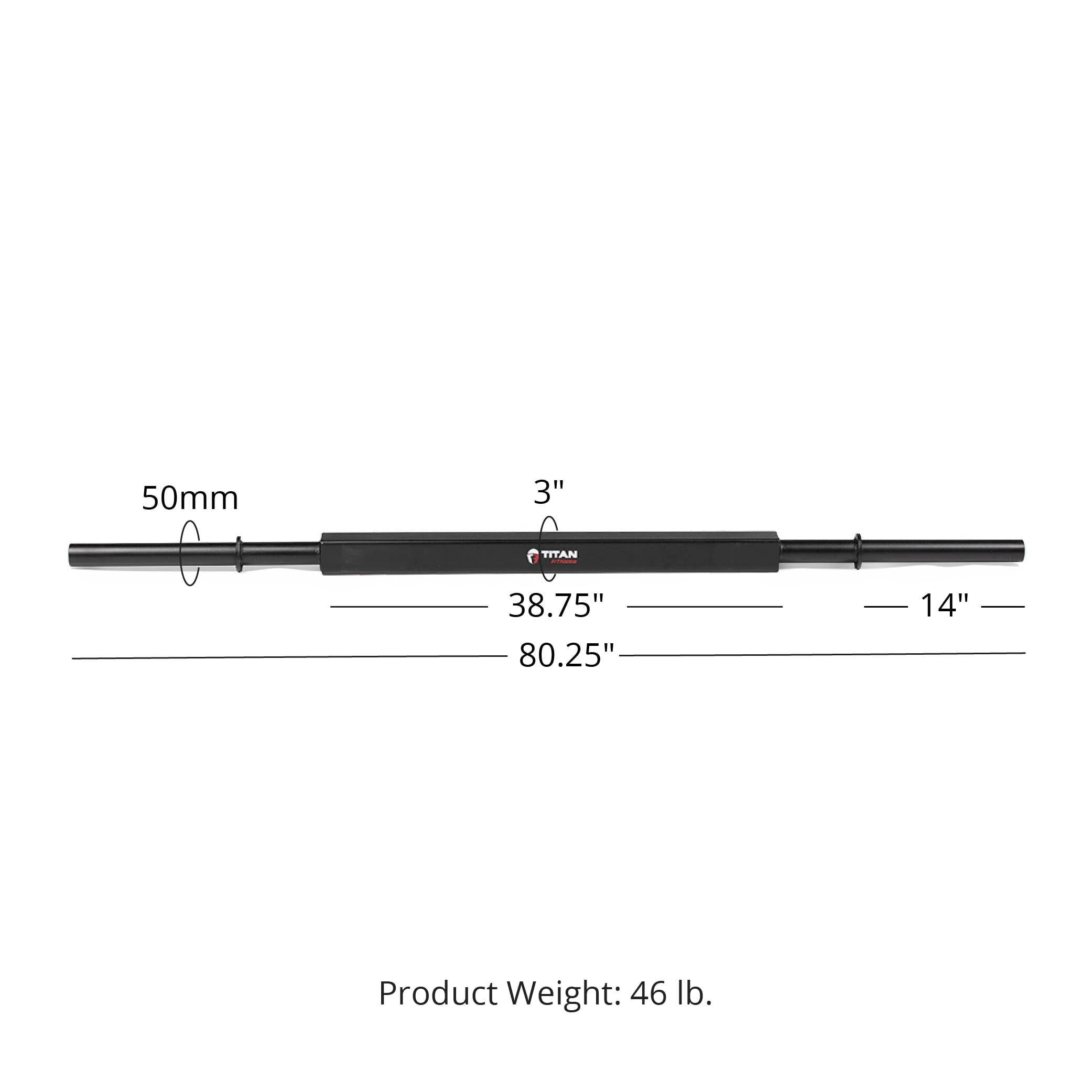 Titan Fitness Square Grip Stud Bar, 3" Fat Grip Strength Training, 46 LB Bar, Fits Olympic Sized Weight Plates, Perform Pulls, Deadlifts, Thick Bar Training and Muscle Endurance