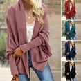 thumbnail image 2 of Women Cardigan Coat Collarless Batwing Long Sleeve Open Front Knitting Coat Elastic Cuffs Solid Color Loose Fit Knitted Cardigan, 2 of 8