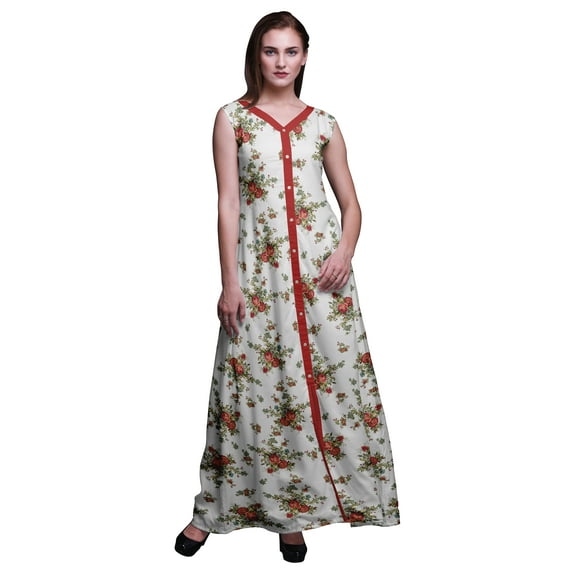 Bimba Floral Women V Neck Sleeveless Front Slit Casual Maxi Printed Boho Dress-X-Small