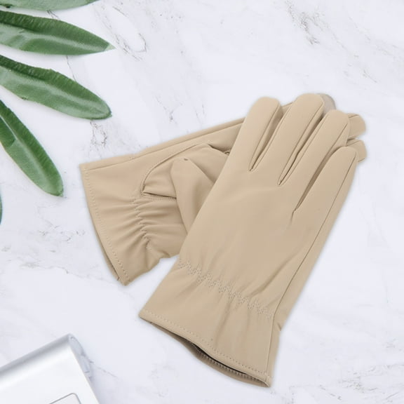 SWETRACE 1 Pair Warm Beige Fleece Pu Gloves for Women Winter Season Outdoor Activities 8.84X3.54X0.39in