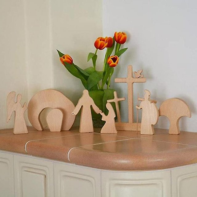 Estatua de madera con escena de resurrección de adorno de Pascua, decoración del hogar LVY
