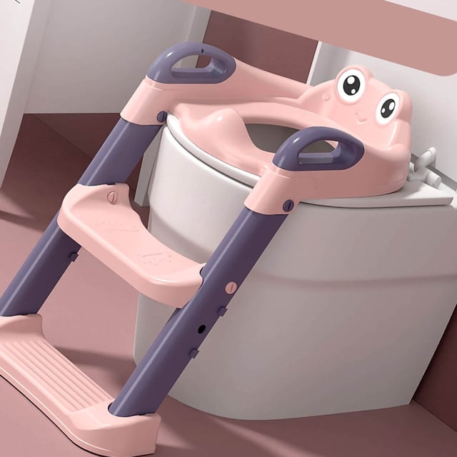 Asiento de entrenamiento para ir al baño para bebés Asiento de entrenamiento para inodoro plegable para niños pequeños con escalón para niños Rosa