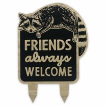 Friends Always Welcome Raccoon Metal Yard Stake for Front Lawn, Garden, or Back Yard