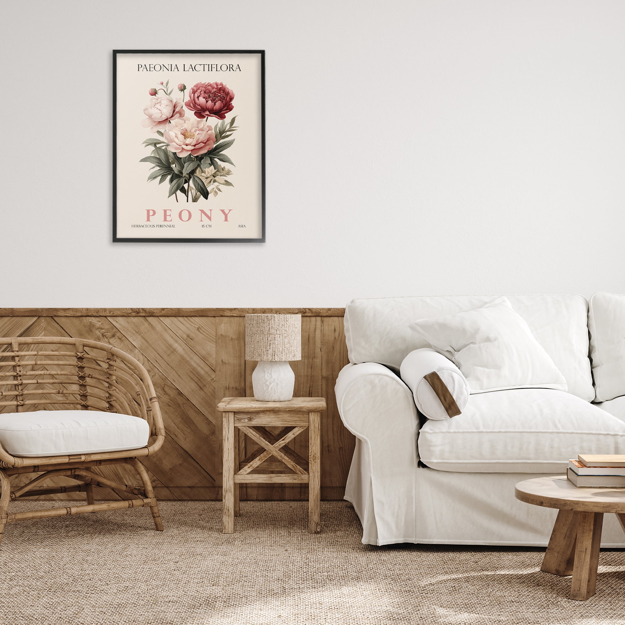 Stupell Industries Natural Peony Bundle Black Framed Giclee Art, design by Christopher Giampietro