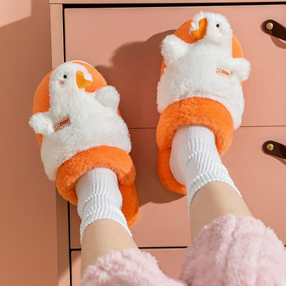 Aueoeo Slippers with Arch Support for Women, Big White Gooses Womens Cozy House Slippers Cute Slippers Memory Foam Outdoor Indoor Bedroom Slide Slippers