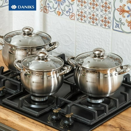 Classic 6-Piece Stainless Steel Cookware Set with Glass Lids for Even Heating