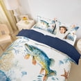 thumbnail image 2 of Castle Fairy Warm Watercolor Freshwater Pike Bedding,Reef Jellyfish Coastal Underwater Scene Duvet Cover Full,Teal Orange,Navy Blue Reversible,3pcs,No Comforter,1 Duvet Cover and 2 Pillowcases, 2 of 6