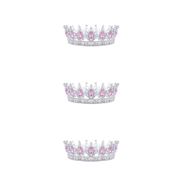 mmirethe Exquisite Craft And Delicate Pattern Rhinestone For Wedding Or Bridal Electroplated Tiaras Silver + pink 3Set